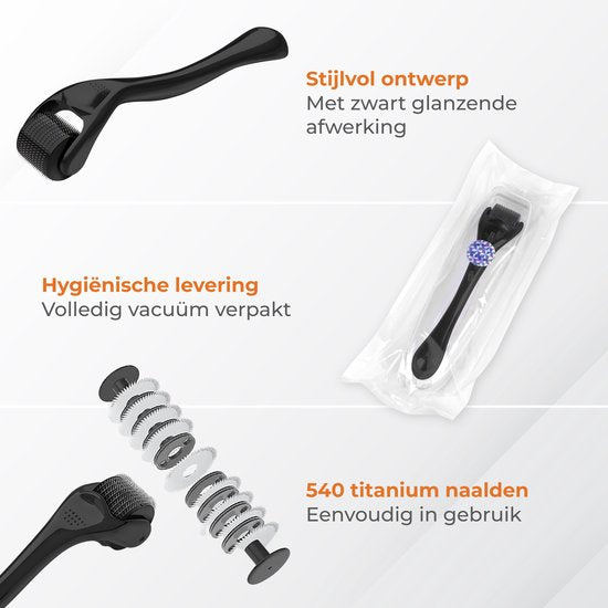 Nuvance Dermaroller - 540 Micro Naalden van 0,5 mm - Incl. eBook - Baardroller voor Haargroei - Steriel Verpakt