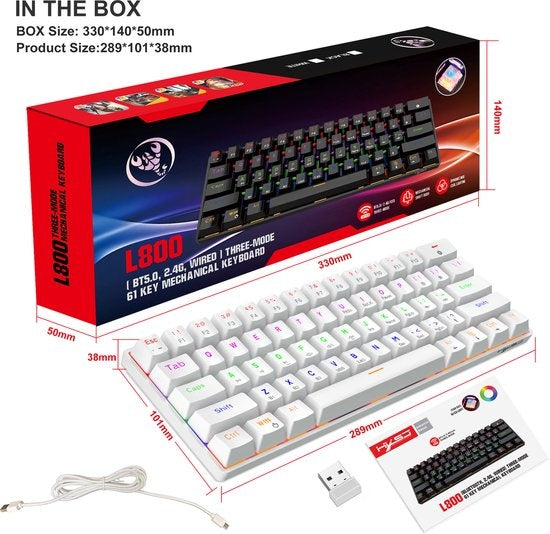 Fuegobird V600 Bedraad Gaming Toetsenborden - Membraan Toetsenbord - RGB Verlichting - 96 keys - Grijs wit