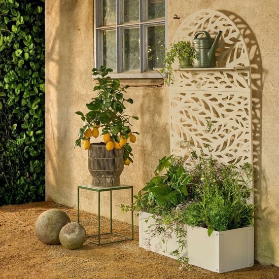 Mica Decorations Sapri Plantensteun - Plantenbak met Klimrek voor Klimplanten - Plantenstandaard Vrijstaand of tegen Muur - 90 x 33 x 180 cm - Off White