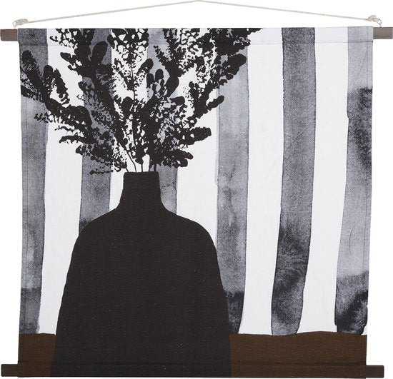 In The Mood Collection Muurdecoratie Bloemen - L98 x B90 cm - Katoen - Zwart