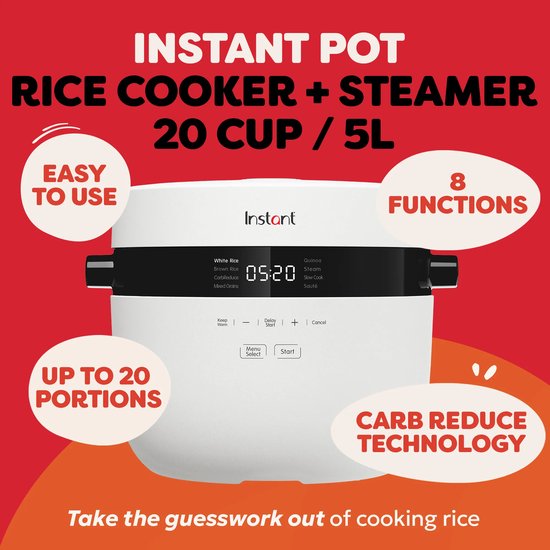 Instant Pot Rijstkoker & Stomer 4,8L - 8 Programma's - Slowcooker - Sauteren - CarbReduce Technologie - Tot 20 Porties - Multi Grain