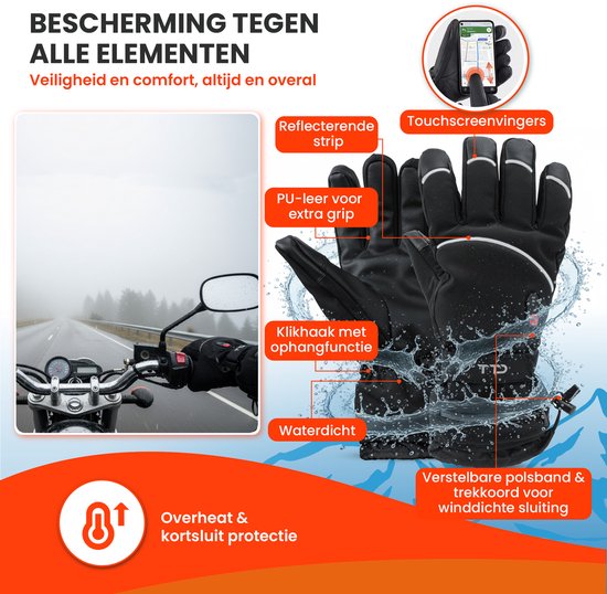 TTD® Verwarmde Handschoenen Deluxe L - PU Leer - Handschoenen met Verwarming