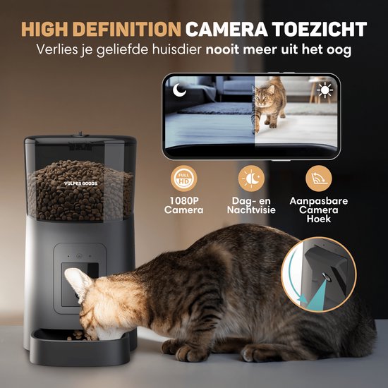 Vulpes Goods® Huisdieren - Automatische Voerbak Kat - en Hond - Voerautomaat met App - Voerdispenser - 6L - Zwart - PRO Versie