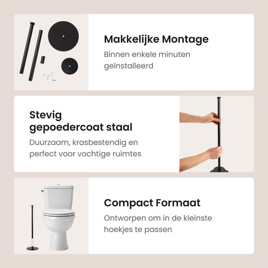 Duna Reserverolhouder - WC Rolhouder - Toiletrolhouder - Vrijstaand - Zonder Boren - Zwart