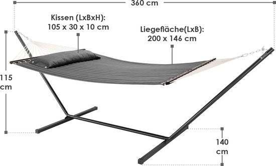 Juskys Hangmat Cata - Antraciet - Incl. Onderstel & Kussen