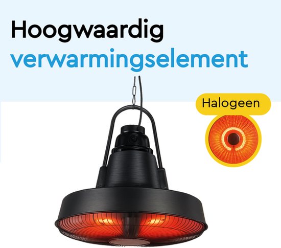 BRASQ Retro Elektrische Terrasverwarmer hangend – 3 warmtestanden – met afstandsbediening – IP24 -Spatwaterdicht - Voor binnen en buiten – 2000 W