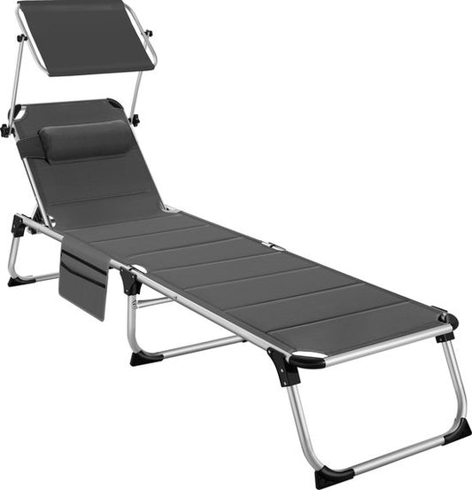 tectake® - ligstoel ligbed zonnebed gestoffeerd, inklapbaar - grijs - 220 x 60,5 x 34 cm, met zijvak