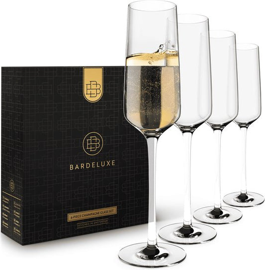 BarDeluxe Champagneglazen – Set van 4 – Handgeblazen Kristal – 200 ml