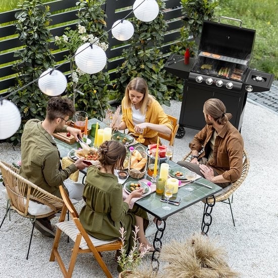 KitchenBrothers Gasbarbecue Incl.  Zijbrander - 5 Branders - Met Gasaansluiting - 42x57cm Grilloppervlak - Zwart