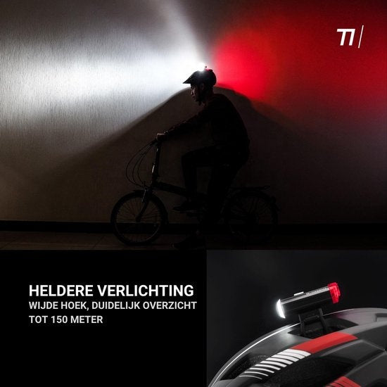Helmlamp LED Fietsverlichting - Helm Voorlicht & Achterlicht - USB Oplaadbaar, Waterdicht Fietslampje, Zwart
