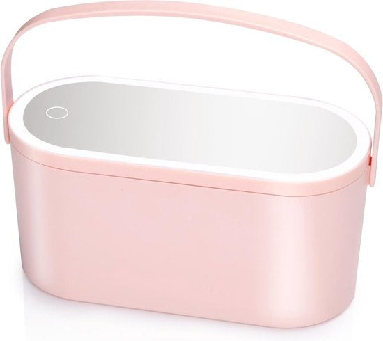 Touch Of Beauty Make Up Organizer met LED Spiegel - Reis Beautycase - 24,1 x 10,4 x 11,7CM - Verstelbaar LED-Licht - Incl. USB-Oplaadkabel - Kunststof - Roze