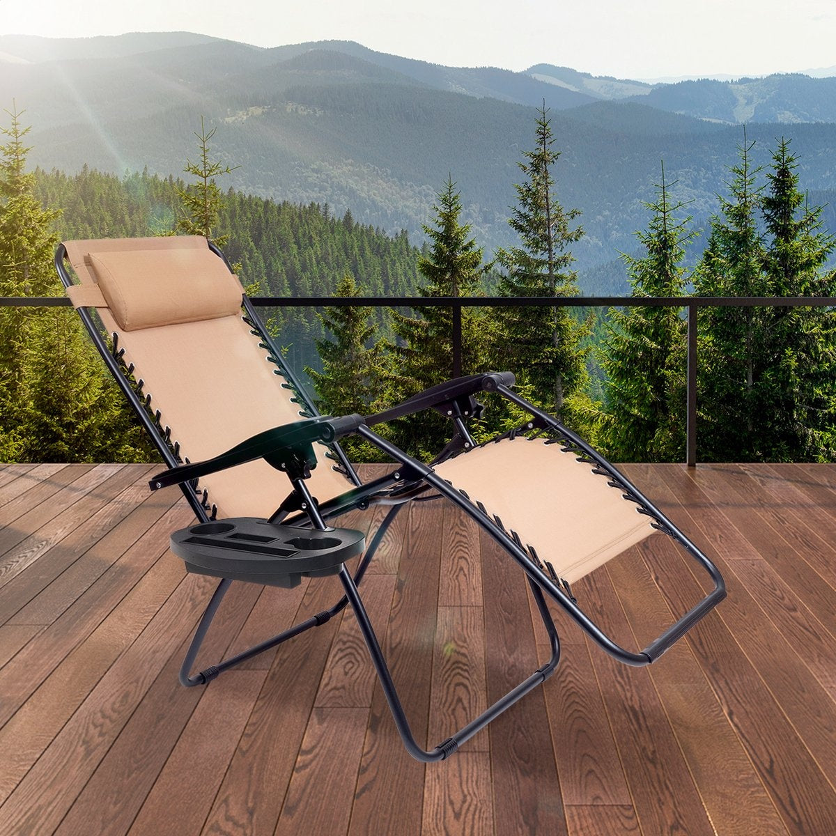 LifeGoods Opvouwbare Tuinstoelen - 30°-90° Verstelbaar - Metaal - Beige