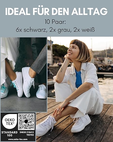 HELDENWERK Voetjesokken 35-38 – 10 Pairs Invisible Trainer Socks – Ademend & Comfortabel – Mixpack 2x Grijs, 2x Wit, 6x Zwart – Unisex
