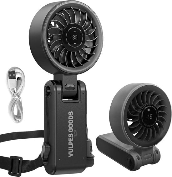 Vulpes Goods® Tech – Handventilator PRO 3in1 – USB Oplaadbaar & Draagbaar – Nekventilator – 14u Koeling