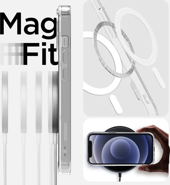 Podec Magsafe Hoesje Geschikt voor iPhone 12 Mini - Met 3x Screenprotector + 3x Cameraprotector - Magnetisch met Ring Doorzichtig - Telefoonhoesje Transparant Case