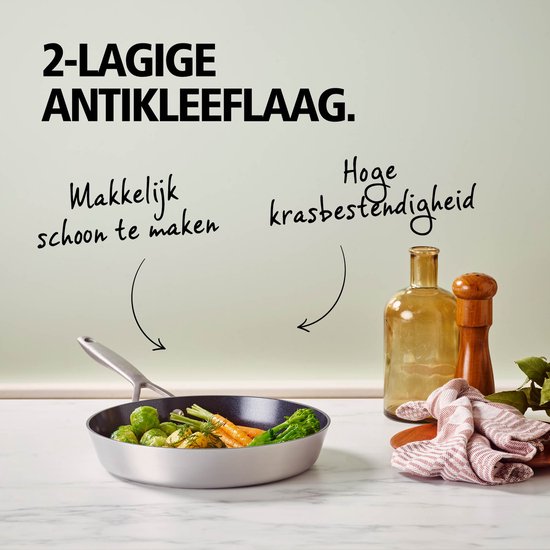 Brabantia Dusk Koekenpan Ø 28cm – 100% PFAS Vrij – Keramische Antiaanbaklaag - Inductie Koekenpan - Vaatwasser- en Ovenbestendig – Grijs