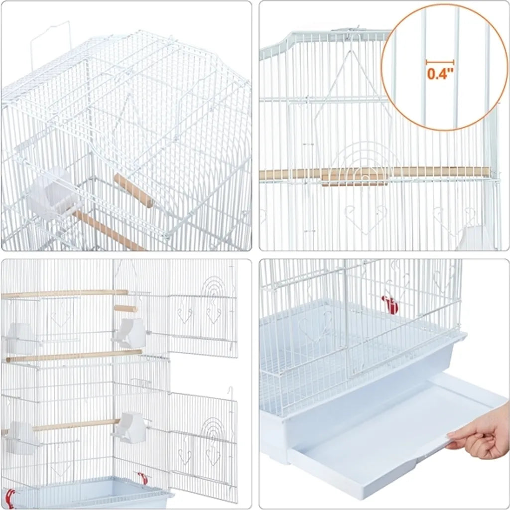 Yaheetech Vogelkooi - 46x35x104,5 cm - Dakopening - Wit Lichtblauw