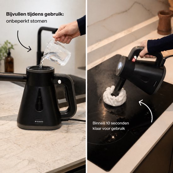 Techweise TS Compact Handstoomreiniger - 15 Accessoires - 1200W 2,6 Bar - Vloer, badkamer en meer - Wet & Dry functie - Handstomer
