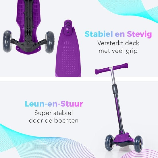 LifeGoods TurboRide Kinderstep - Step 5-8 Jaar - 3 Lichtgevende Wielen - Jongens/Meisjes - Paars
