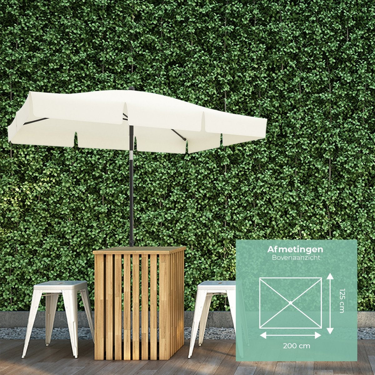 LifeGoods Parasol - Incl. Hoes - 30° Kantelbaar - Waterdicht - Crème - 200 x 125 cm