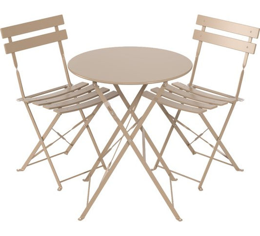 LifeGoods Bistroset - Staal - 3-delig - Tuinset - Inklapbaar - Balkonset met Tafel - Weerbestendig - Taupe