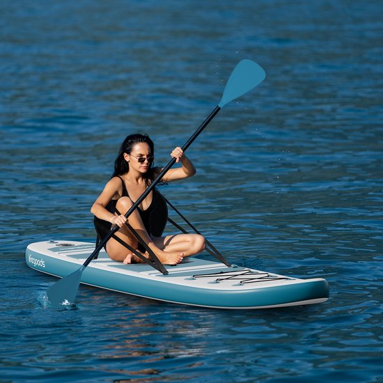 LifeGoods PaddlePro SUP Board - met Zitje - Opblaasbaar Paddle Board - Complete Set - Max. 135KG - 320x81cm - Wit/Deep Aqua