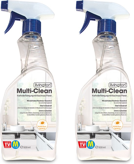 Livington Multi-Clean Universele Reiniger - 2 STUKS - schoon - hoog vetoplossend vermogen - universeel te gebruiken - geschikt voor alle afwasbare & gladde oppervlakken - 2x 0.5 Liter
