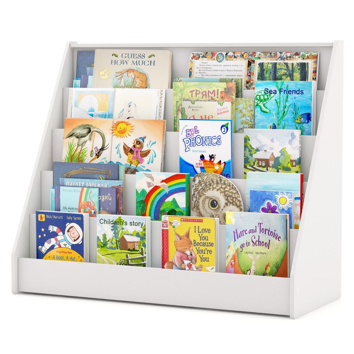 Coast Kinderboekenkast - 5 niveaus - staande boekenkast - naturel/wit - 91 x 38 x 76,5 cm