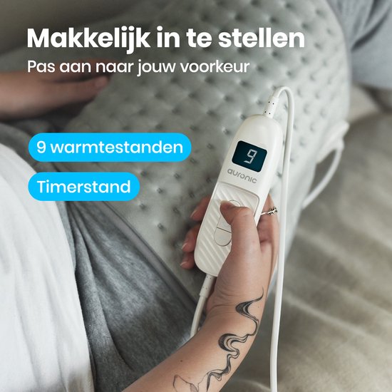 Auronic Warmtekussen Elektrisch - XXL - 60x30cm - Nek en Schouders - Wasbaar - Heating Pad - Elektrisch Kussen - Grijs