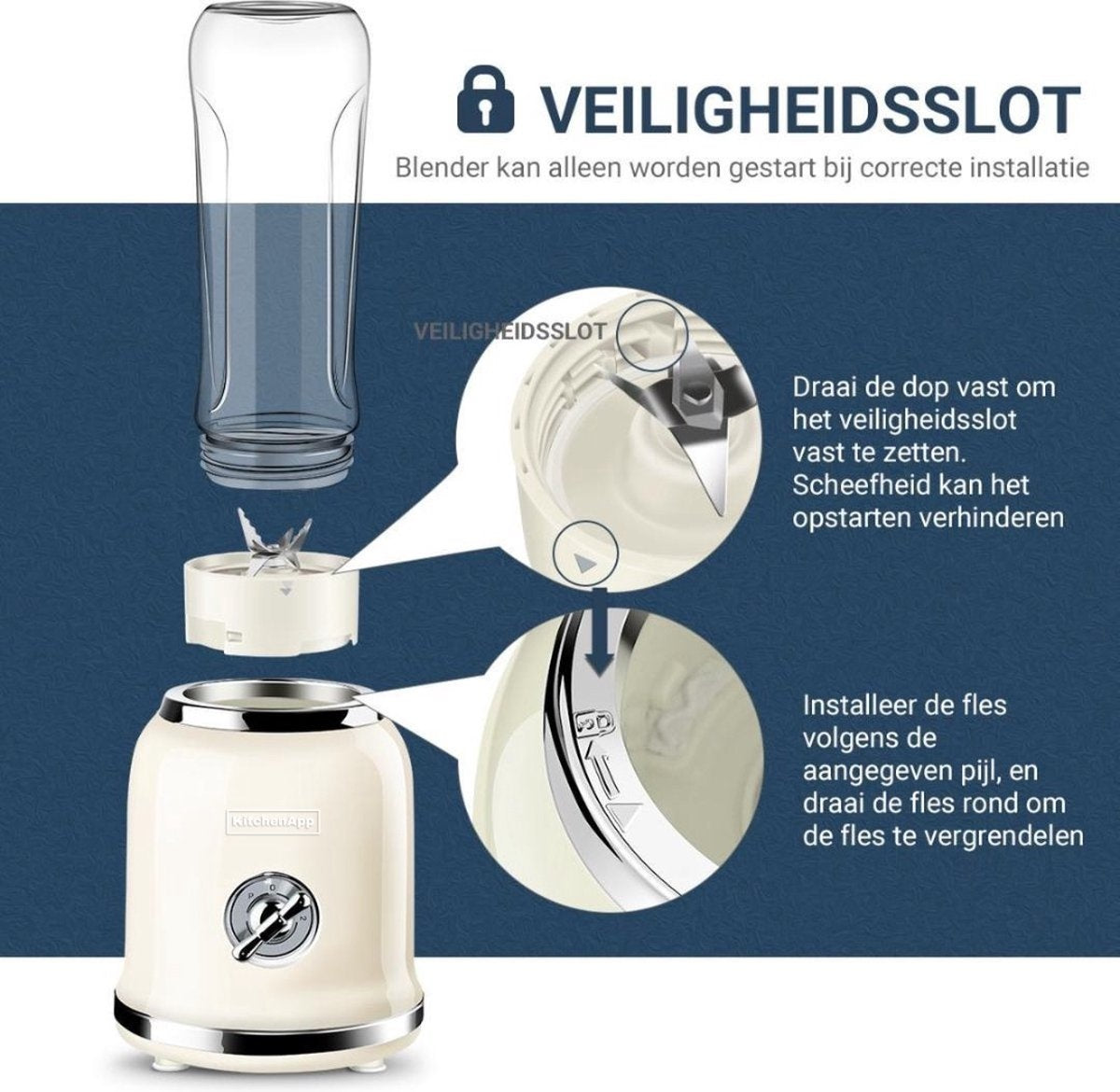 KitchenApp - Retro Blender - Inclusief twee flessen en meerdere accesoires - Beige