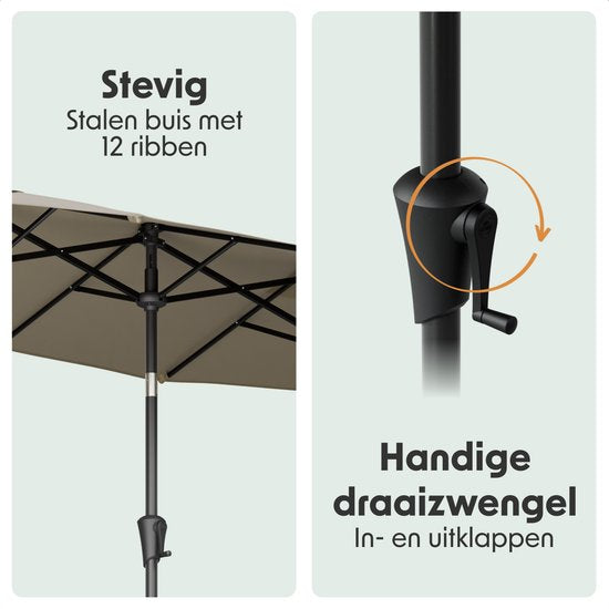 LifeGoods Dubbele Parasol - Tuin - 160x300cm - tot 8 Personen - Waterdicht - UPF50+ - Taupe