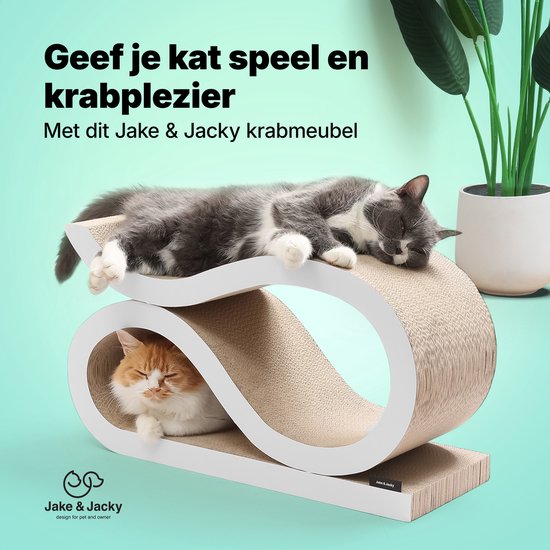 Jake and Jacky Krabkarton voor Katten 2 in 1 Model - Krabpaal Karton - Krabplank - Krabmand - Krabmeubel - Kartonnen Krabmat - Kattenmand - Kattenbed - 60x24x34cm