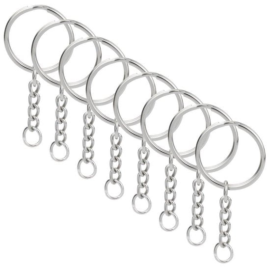 Sleutelringen met Ketting - 100 RVS Sleutelhanger Split Ringen - Sleutel Hanger Splitringen Set - 25 mm - 100 Stuks - Inclusief sleutelhanger met huisje