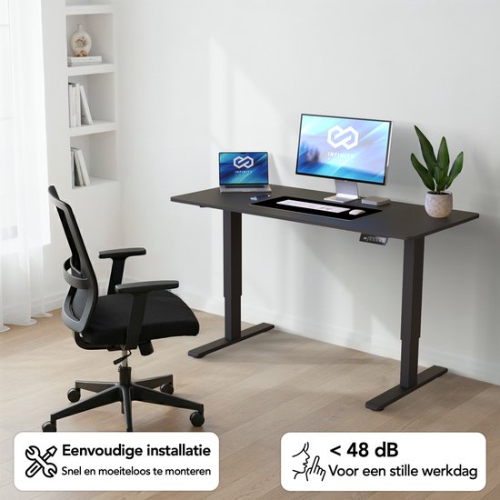 Infinity Goods Zit Sta Bureau Elektrisch Verstelbaar - 140 x 60 CM - Geheugenfunctie - Zwart