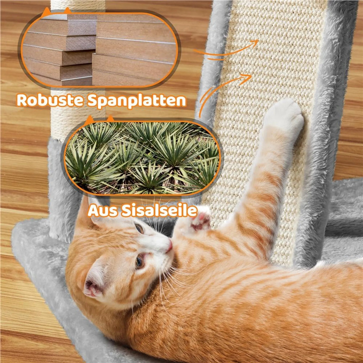 Yaheetech Krabpaal XXL Met 3 Uitkijkplatformen – Voorzien Van 2 Kattenholen En Krabplank En Anti-kantelsysteem – Voor Huishoudens Met Meerdere Katten – Lichtgrijs Pluche En Sisal – 55,5 x 55,5 x 175 cm
