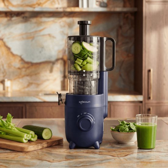Safecourt Kitchen Slow Juicer - krachtige motor [Pre-cutter & Cold-press technologie] - eenvoudige reiniging - BPA-vrij - sapcentrifuge Blauw