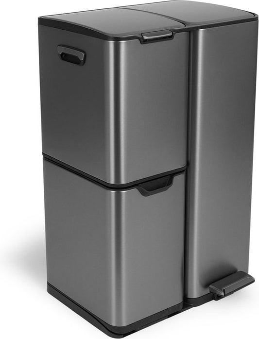 Umuzi Cleaning prullenbak - 60L - Soft close - Metaalgrijs - Afval Scheiden 3 bakken - 47 x 39 x 72