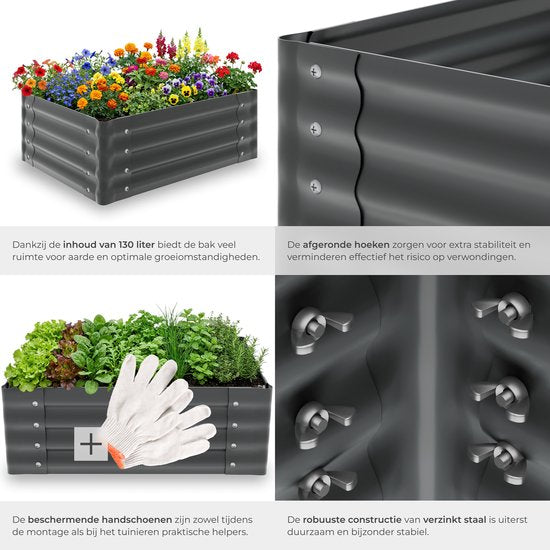 tectake® Verhoogde Plantenbak - 80 x 60 x 30 cm - 130 L - Plantenbakken voor Buiten - Kweekbak - Moestuinbak - Verzinkt Staal - Open Bodem - Kruidentuin - Tuinbak - Ergonomisch