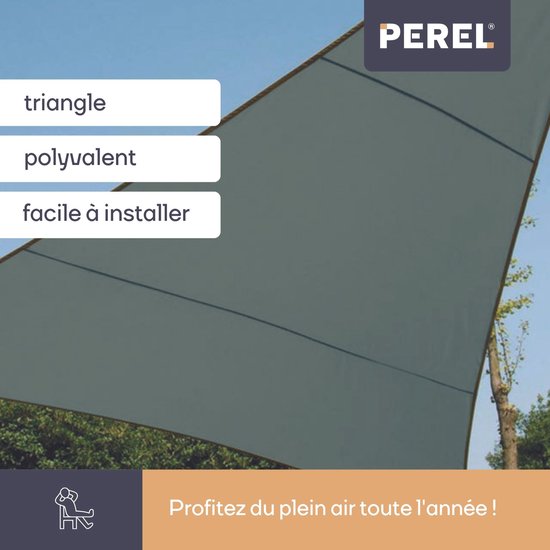 Perel Schaduwdoek, waterafstotend, 3.6 x 3.6 x 3.6 m, 160 g/m², polyester, driehoek, groengrijs