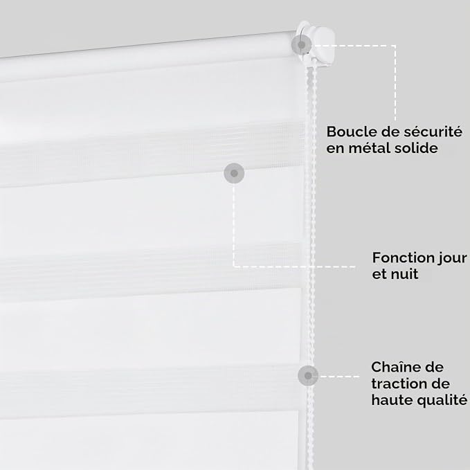Sekey Duo Rolgordijn - Wit - 50 x 130 cm - Zonder Boren - Verstelbare Lichtinval - UV-bescherming - Kettingbediening