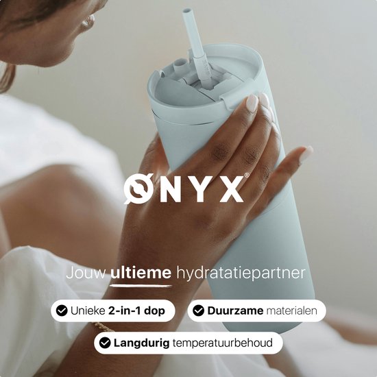 ONYX Drinkfles met Rietje 700ML - Waterfles voor Kinderen & Volwassenen - Thermosbeker RVS Travel Mug - Motiverende Drinkbus - Drinkbeker voor School - Pastel Blue