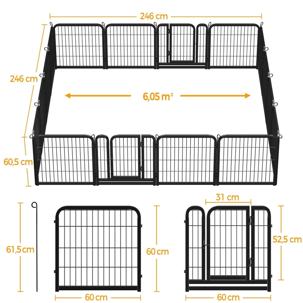 Yaheetech Puppyren - 16-delig - Opvouwbaar - 60,5 cm Hoog - Automatische Vergrendeling - Zwart