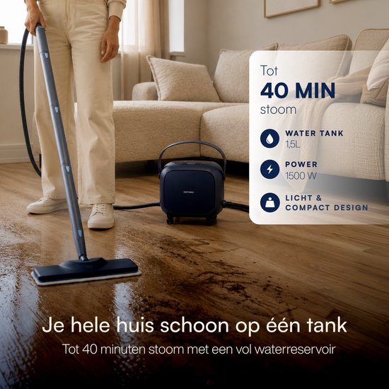 Samako Halo Stoomreiniger 1500W - Vloerreiniger met Instelbare Stoomstand - 15 Accessoires - 40min Stomen - Voegenreiniger voor Badkamer en Keuken - Blauw