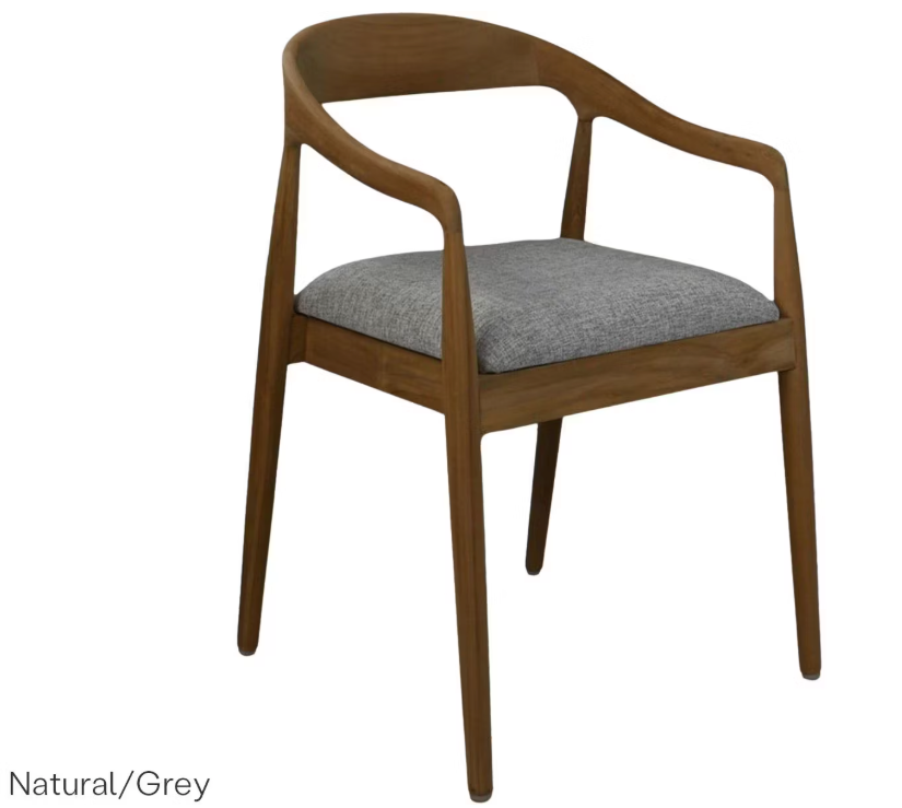 Hsm Collection Modena Eetkamerstoel - Teak en Grijs – Tijdloos Design – 55 × 41 × 78 cm