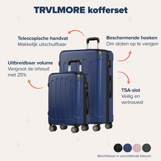 TRVLMORE - Kofferset - 2 Delig - 45L Handbagage + 115L Ruimbagage - TSA Slot - Lichtgewicht - Reiskoffer Set - Donkerblauw