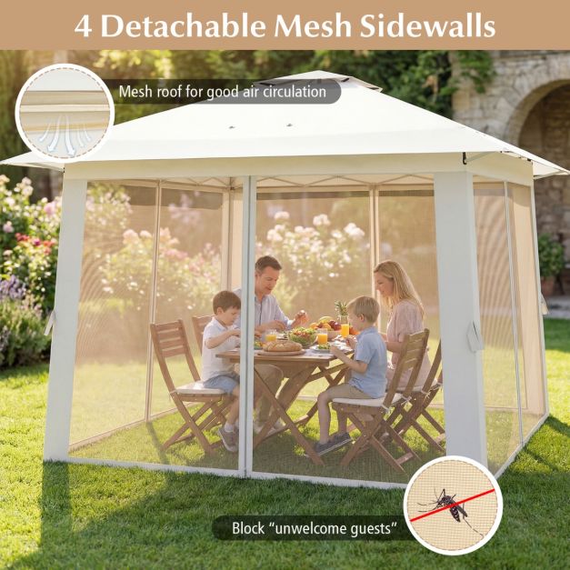 Coast Pop-up Paviljoen 394 x 394 x 277 cm - Gaaszijpanelen - Dubbel Dak - Draagtas - Beige