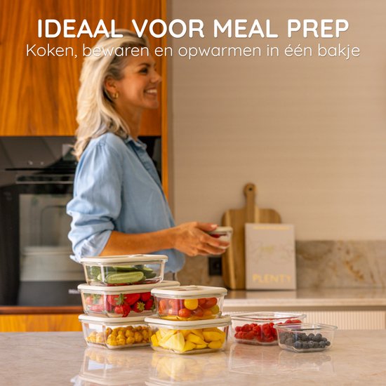 Safecourt vershoudbakjes - volledig van glas (100% micro-plastic vrij) - oven, vriezer, magnetron en vaatwasser - 5 delige set