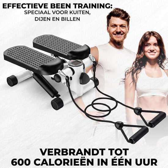 Fitby Stepper - Stepper Fitness - Mini Stepper - Hometrainer - Display - Met Weerstandsbanden - Wit