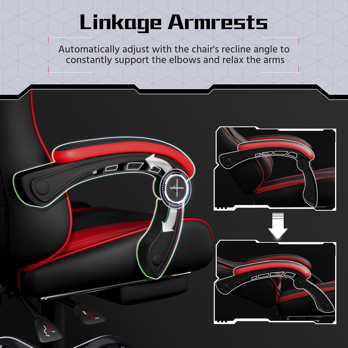 Yaheetech ergonomische gamingstoel - Voetensteun en massagekussen - Zwart/rood