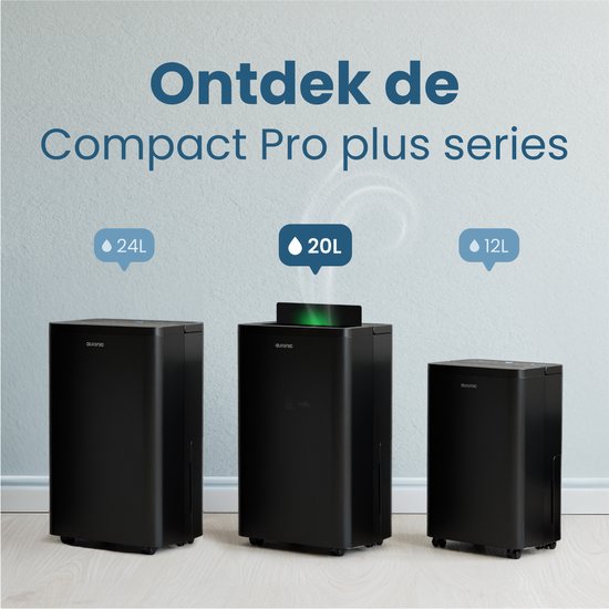 Auronic Luchtontvochtiger en Luchtreiniger - Compact Pro Plus - 20L - Slaapkamer, Badkamer, Woonkamer en Kantoor - Vochtvreter voor in Huis - Zwart